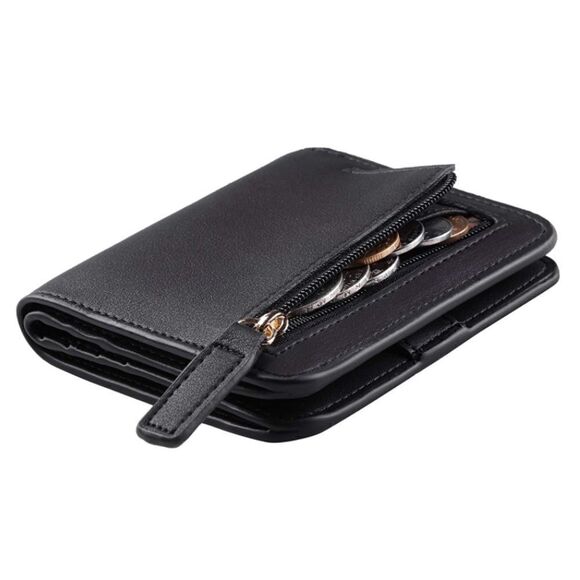 Black Leather Compact Wallet  - Picture 1 of 5